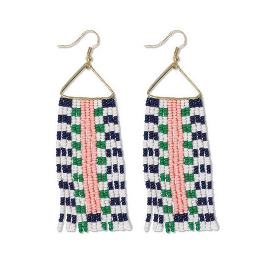 Brooke Checked Border Beaded Fringe Earrings St Tropez