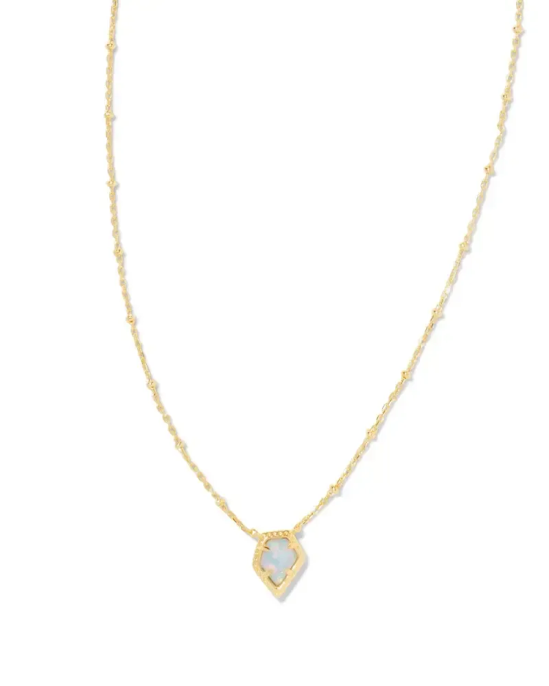 Tessa Framed Gold Luster Pendant Necklace in Light Blue Opal
