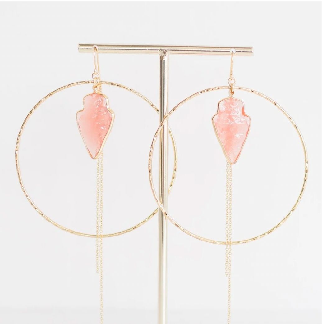 Earrings Hammered Gold Hoop Rose Arrowhead