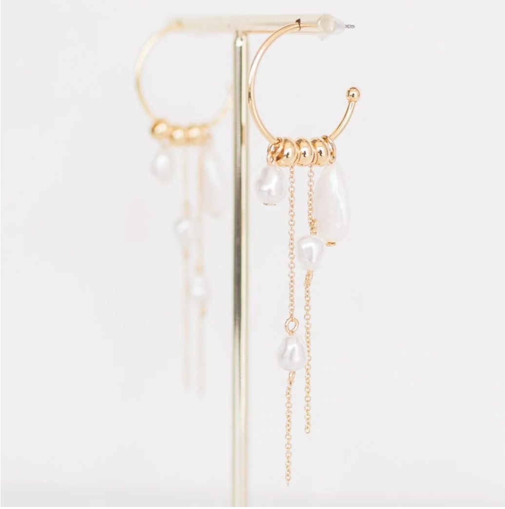 Earrings Lainey Gold Huggie Hoop Glass &amp; Chain Drop