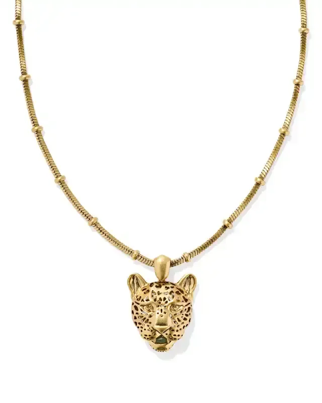 Maura Jaguar Pendant Necklace Gold Sage Serpentine