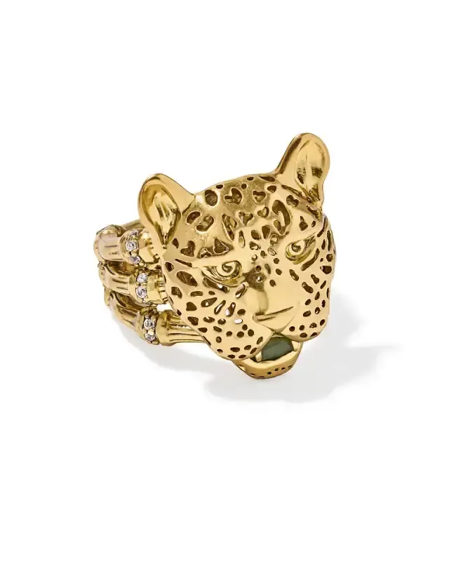 Maura Jaguar Statement Ring Gold Sage Serpentine Sz 7