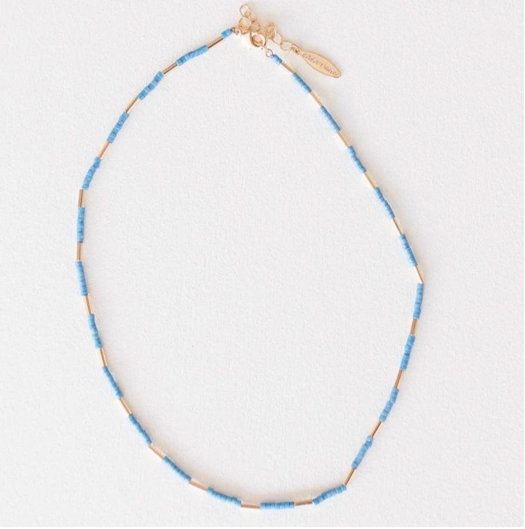 Wade Beaded Blue and Gold Layering Necklace