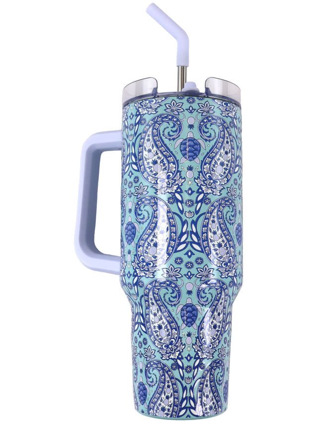 Stainless Steel Paisley Tumbler w/ Straw 40oz
