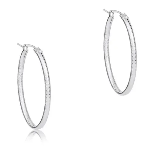 Oval Sterling Silver Hoop 1" Textured Earrings