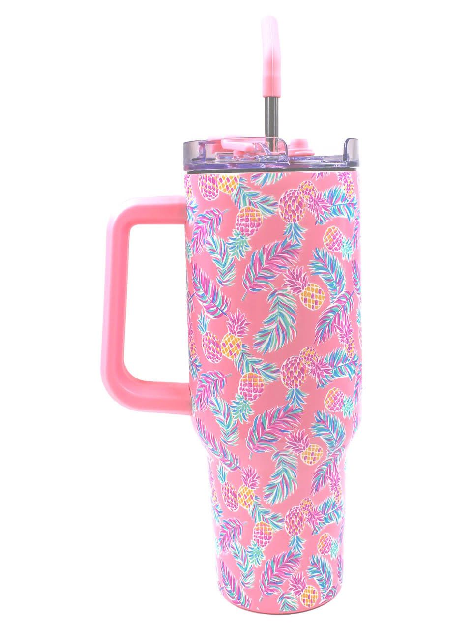 Stainless Steel Pineapple Tumbler w/ Straw 40oz