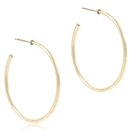 Round Gold Earrings 1.75 in Post Hoop 2mm Smooth