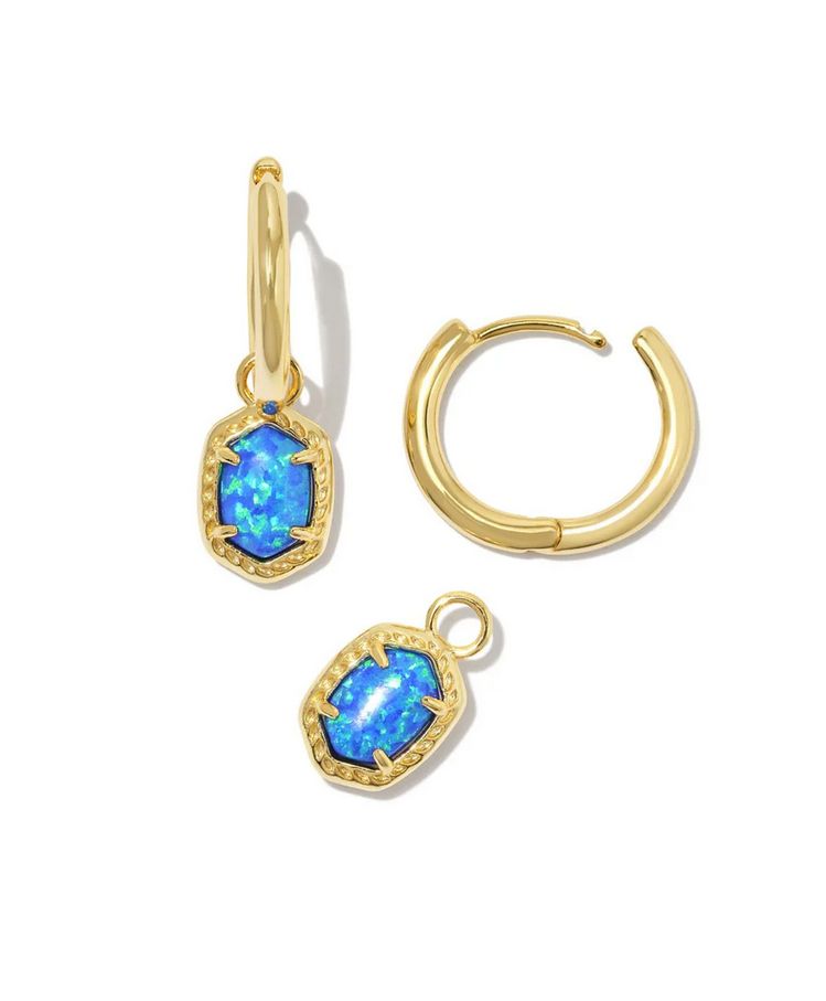 Daphne Framed Huggie Earring Gold Bright Blue Opal