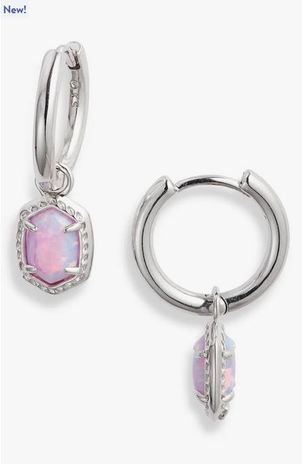 Daphne Framed Huggie Earring Rhodium Lilac Opal
