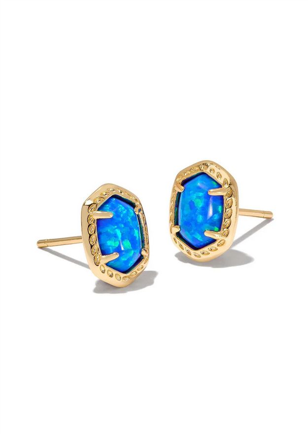 Daphne Framed Stud Earring Gold Bright Blue Opal
