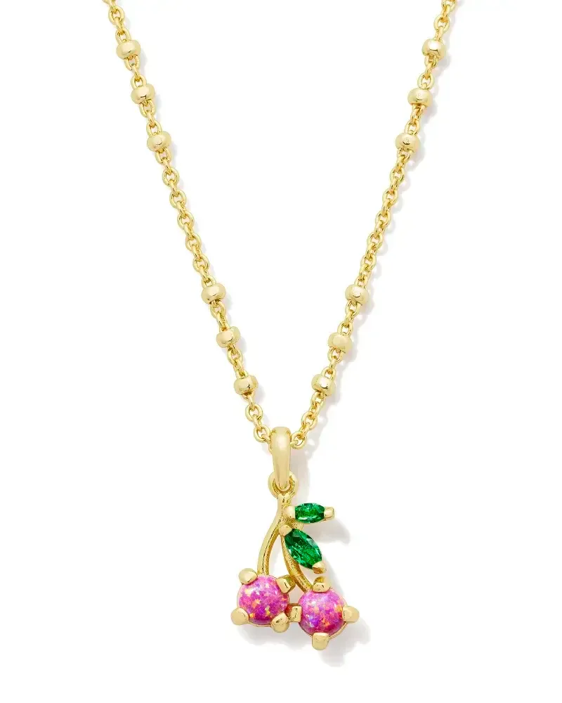 Cherry Short Pendant Necklace Gold Berry Opal