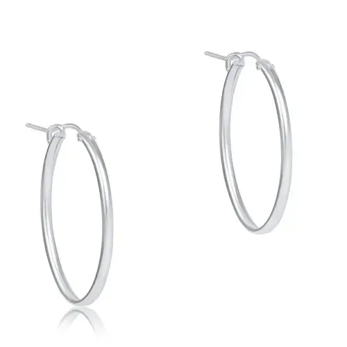 Oval Sterling Silver Hoop 1&quot;  Smooth Earrings