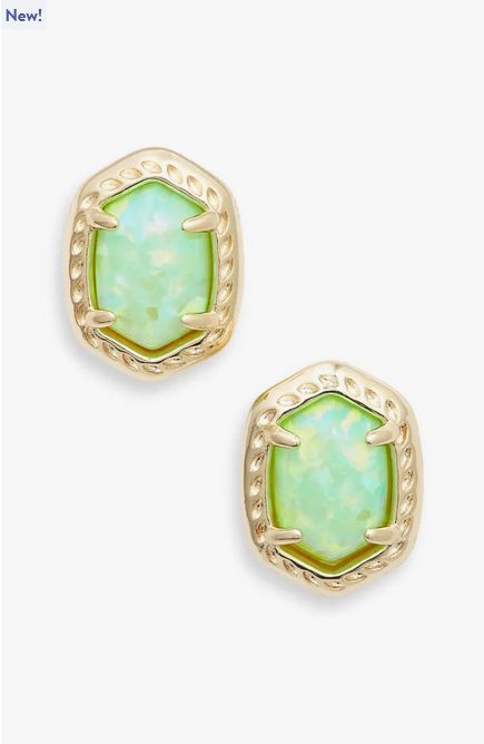 Daphne Framed Stud Earring Gold Bright Green Opal