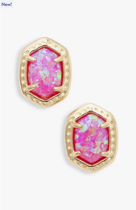 Daphne Framed Stud Earring Gold Magenta Opal
