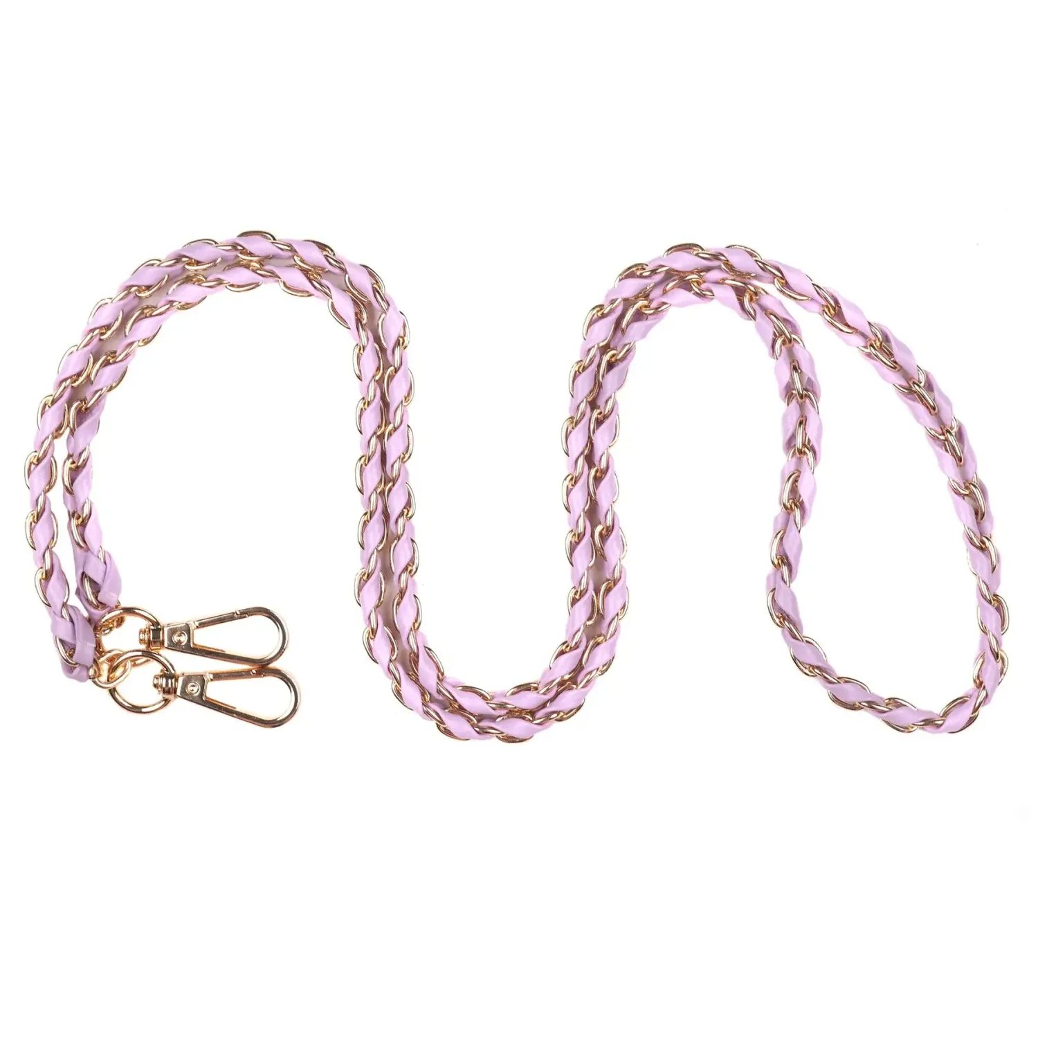 Pom Pom Strap Gold Chain Peony Pink Weave