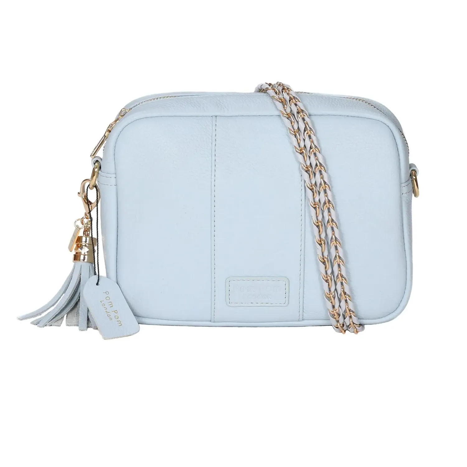 Pom Pom Strap Gold Chain Ice Blue Weave