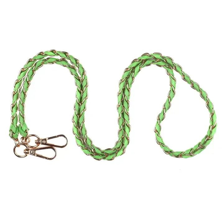 Pom Pom Strap Gold Chain Kelly Green Weave