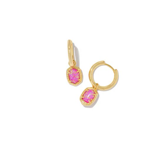 Daphne Framed Huggie Earring Gold Magenta Opal