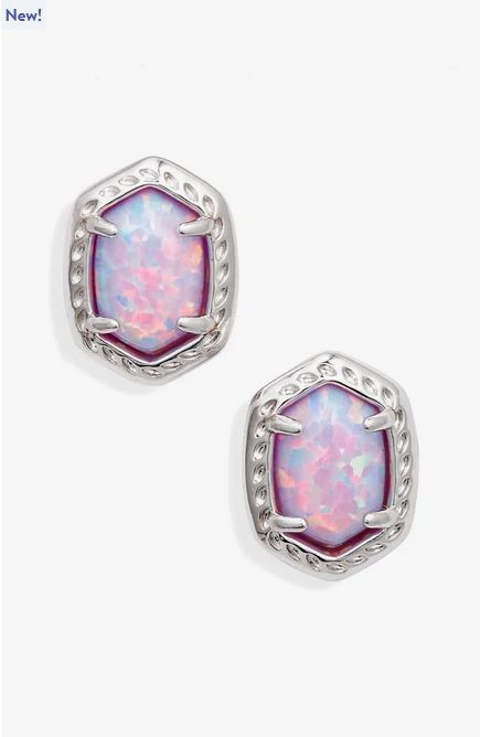 Daphne Framed Stud Earring Rhodium Lilac Opal
