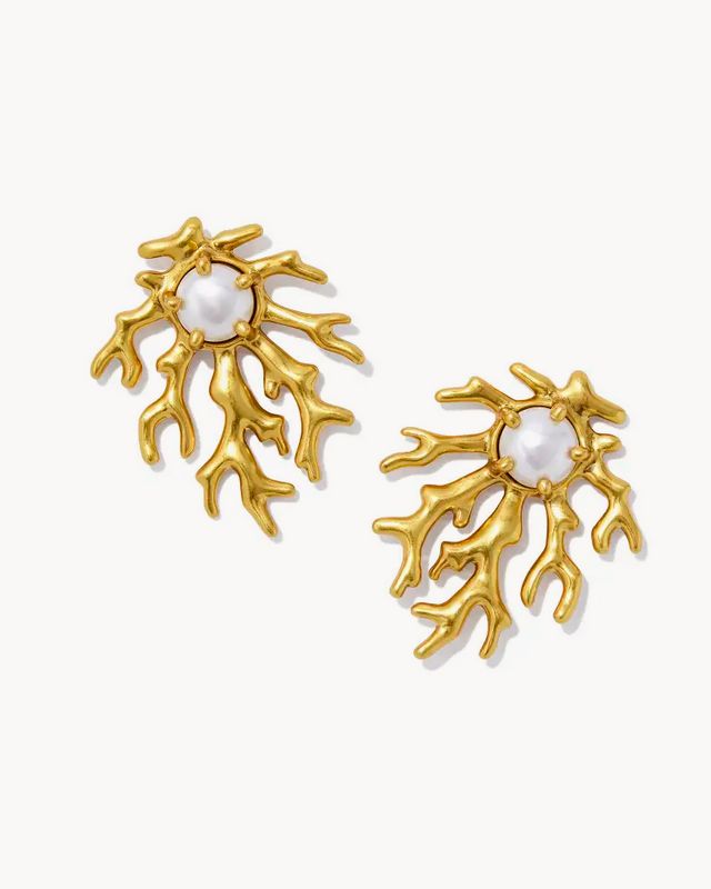 Shea Statement Stud Earring Gold White Pearl