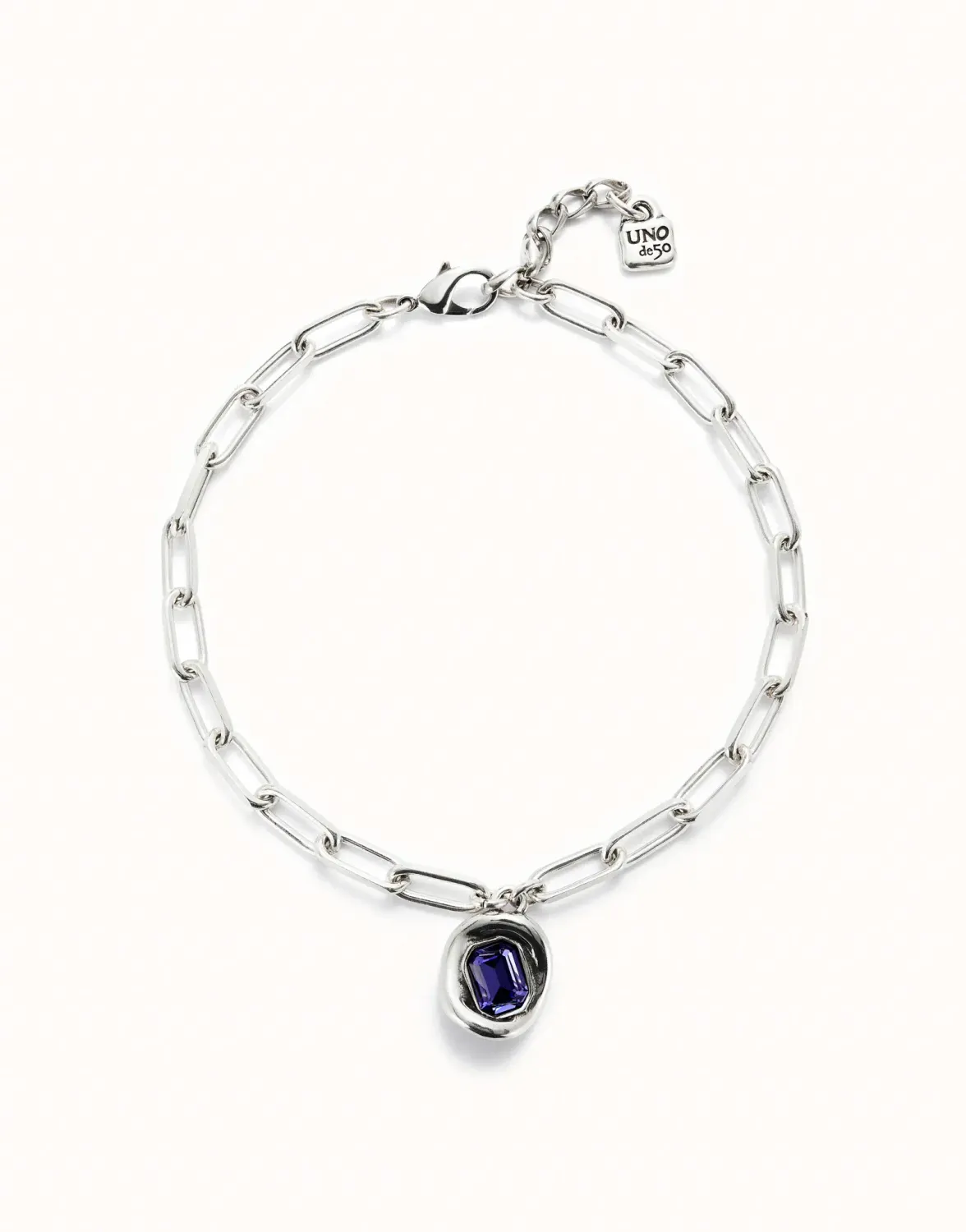 Ser Brave Sterling silver-plated chain with links and purple crystal