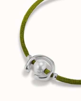 Ser Diferente Green Cord Silver w/Pearl Bracelet