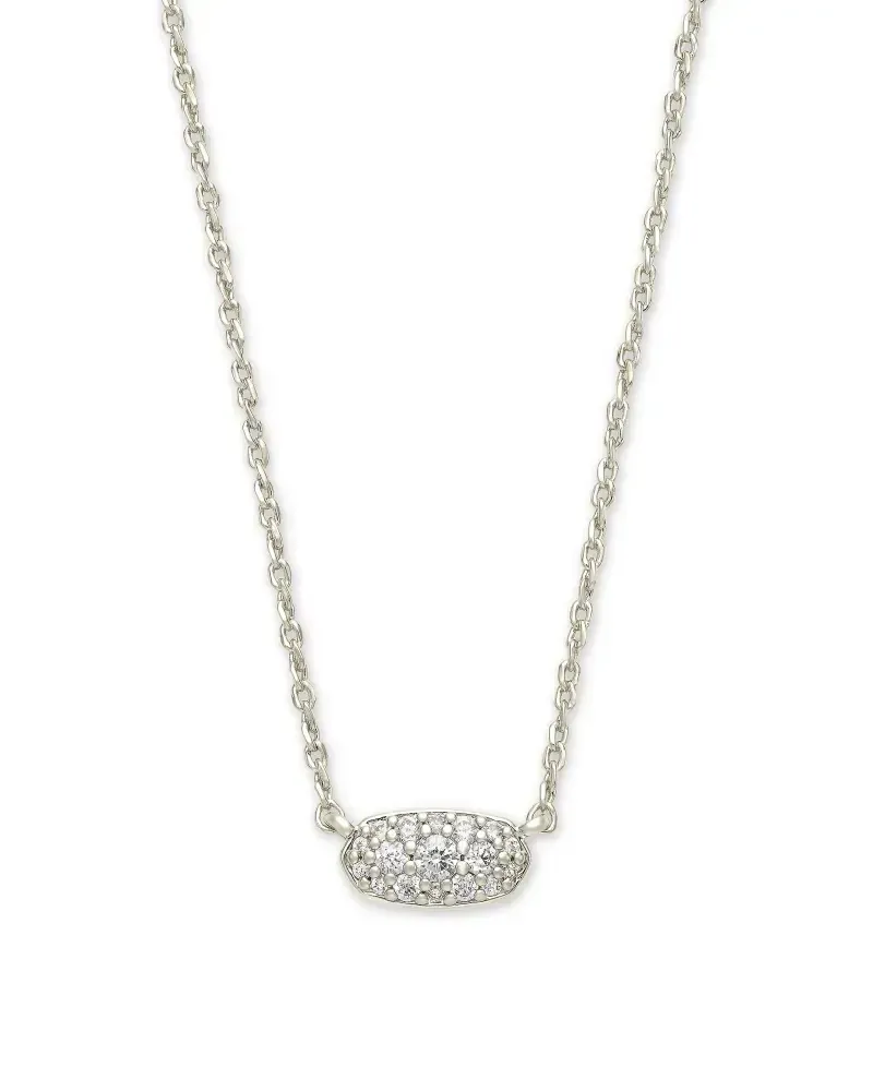 Grayson Crystal Pendant Necklace Rhodium Metal White CZ