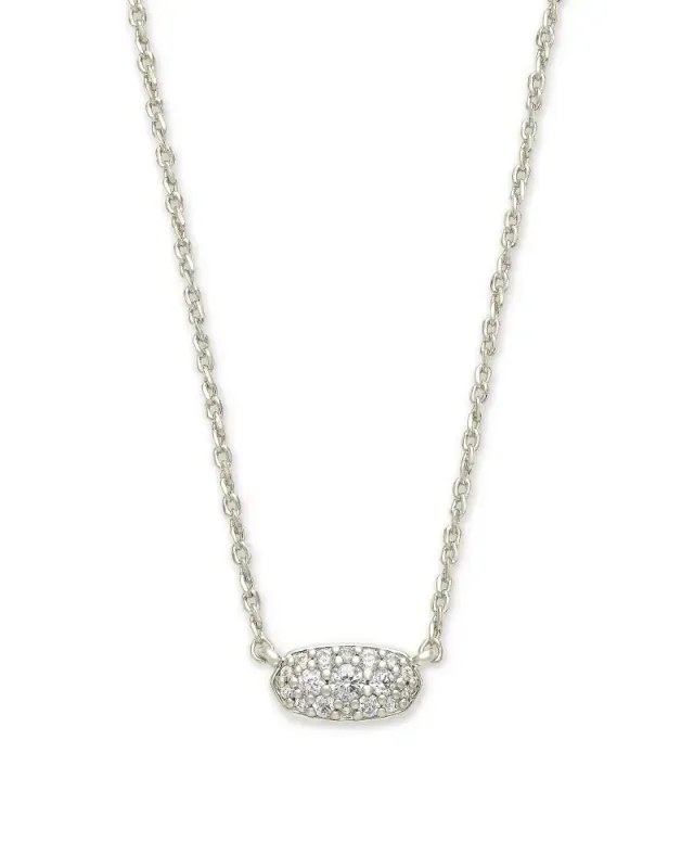 Grayson Crystal Pendant Necklace Rhodium Metal White CZ