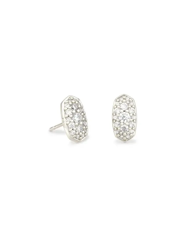 Grayson Crystal Stud Earring Rhodium Metal White CZ