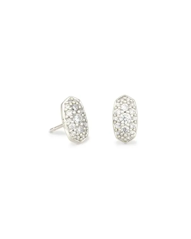 Grayson Crystal Stud Earring Rhodium Metal White CZ