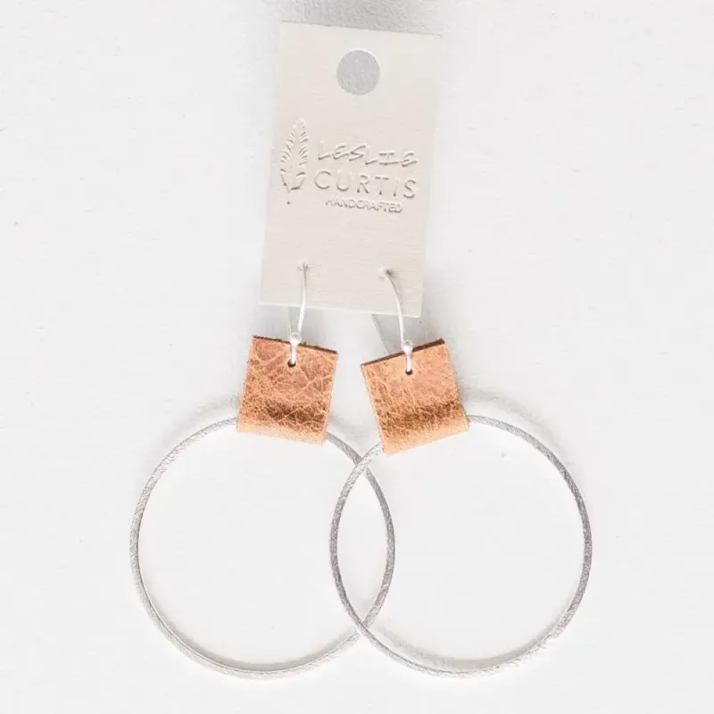 Laura Medium Silver Hoop Earrings w/Saddle Leather 2  in