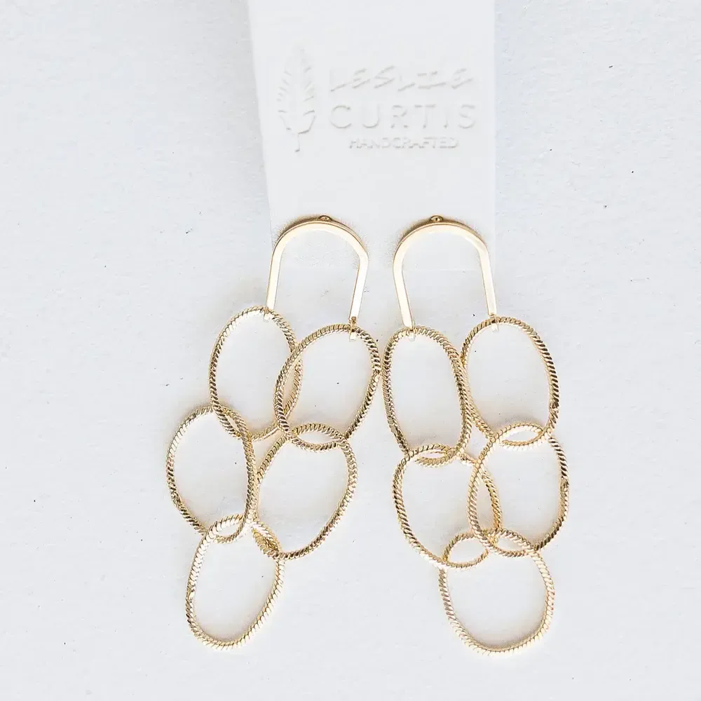 Maclain Gold Geometric Chandelier w/Oval Drops Earrings