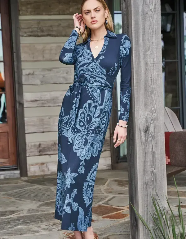 Iris Jersey Midi Dress Kalalanta Jacobean Navy XL