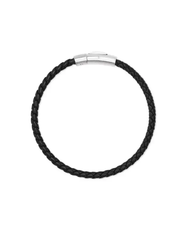 Evans Corded Sterling Silver Bracelet Black Leather Large