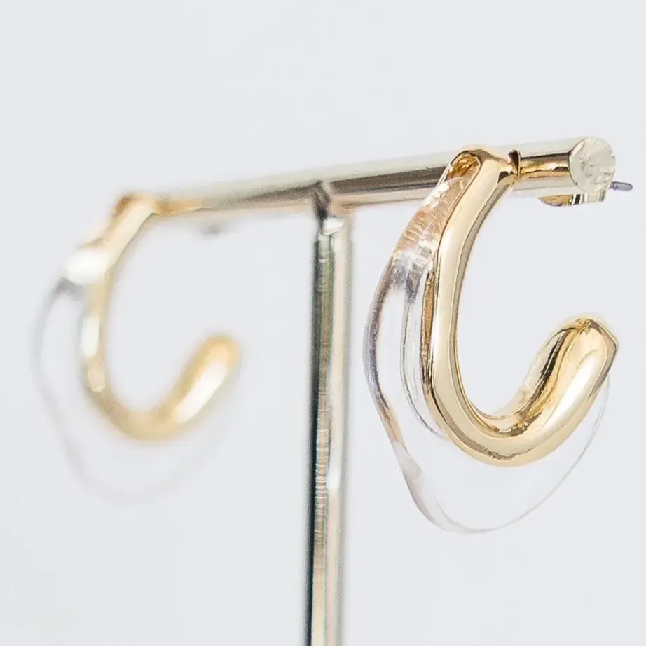 Amelia Clear Abstract Half Hoop Earrings w/Gold Accent 1 in