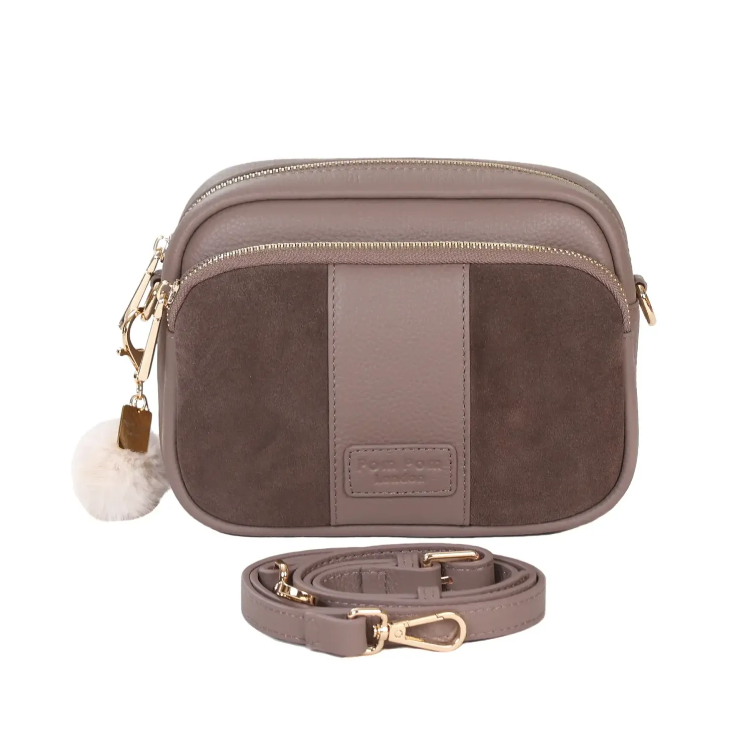 Pom Pom London Mayfair Suede &amp; Leather Bag Mocha