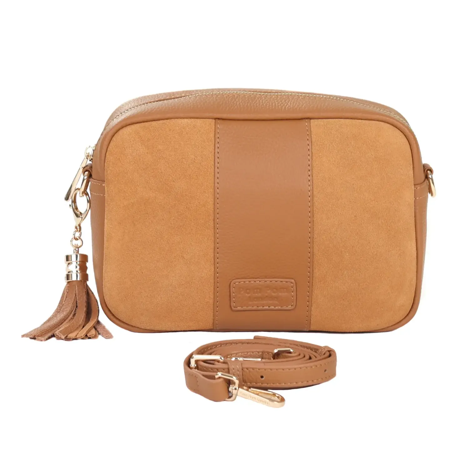 Pom Pom London City Suede &amp; Leather Bag Maple
