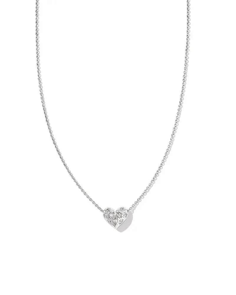 Holland Heart Pendant Necklace Rhodium White Crystal