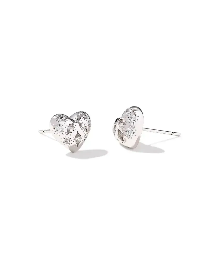 Holland Heart Stud Earring Rhodium White Crystal