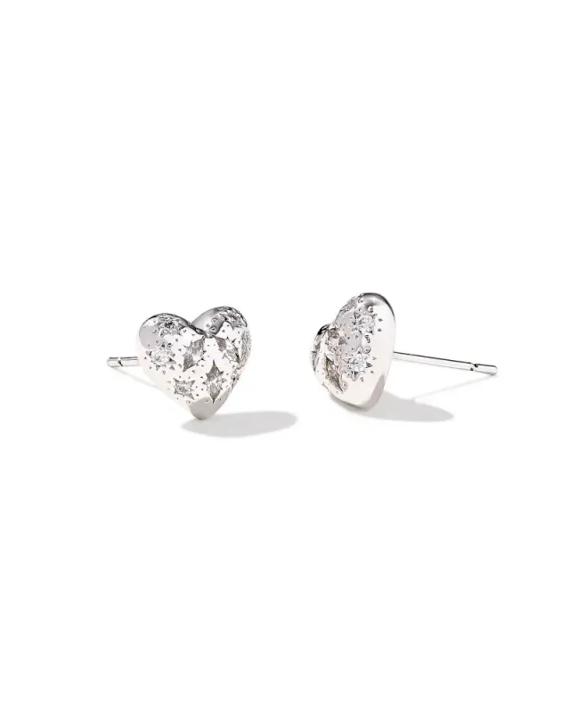 Holland Heart Stud Earring Rhodium White Crystal