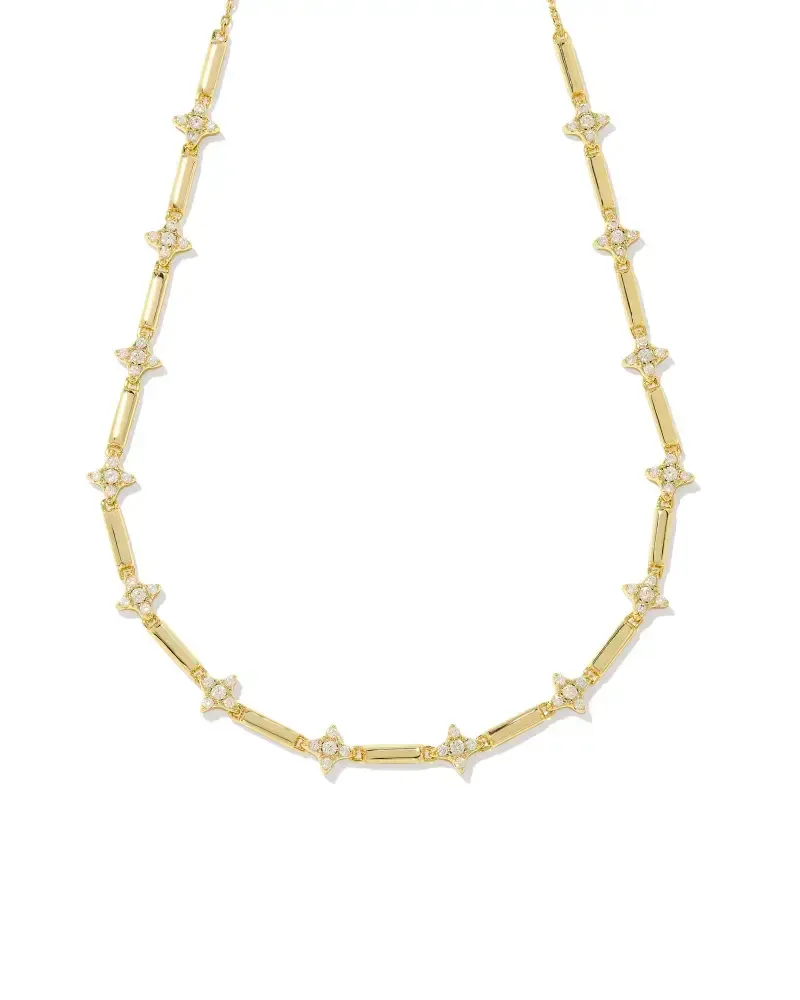 Holland Gold Strand Necklace in White Crystal