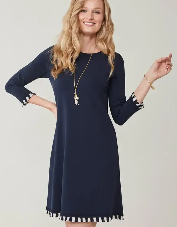 Island Fringe 3/4 Sleeve Dress Slate BlueXL