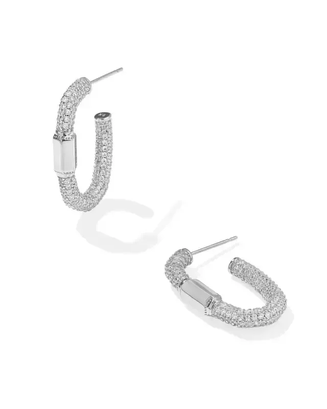 Emery Hoop Earrings Rhodium White Crystal