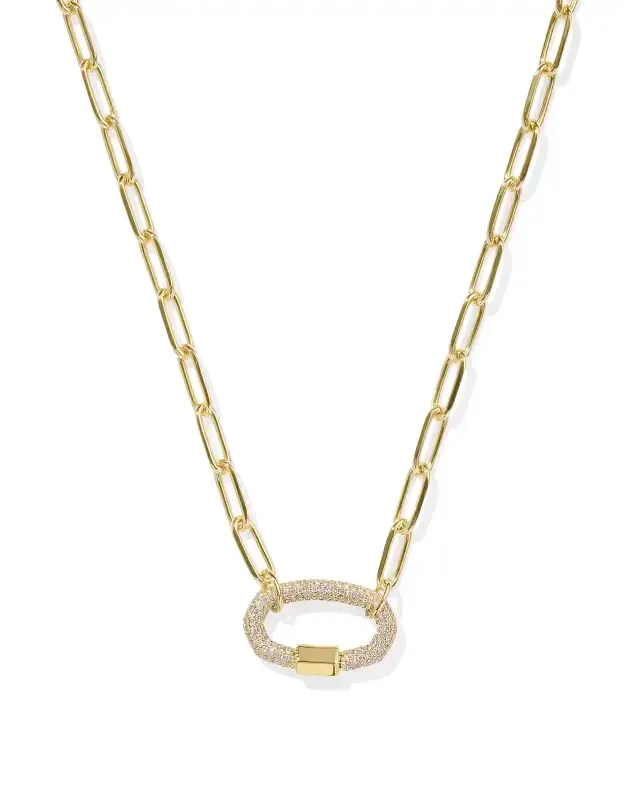 Emery Link Chain Necklace Gold White Crystal