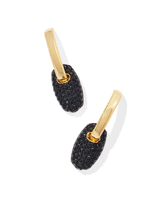 Bailey Pave Huggie Earrings Gold Black Crystal