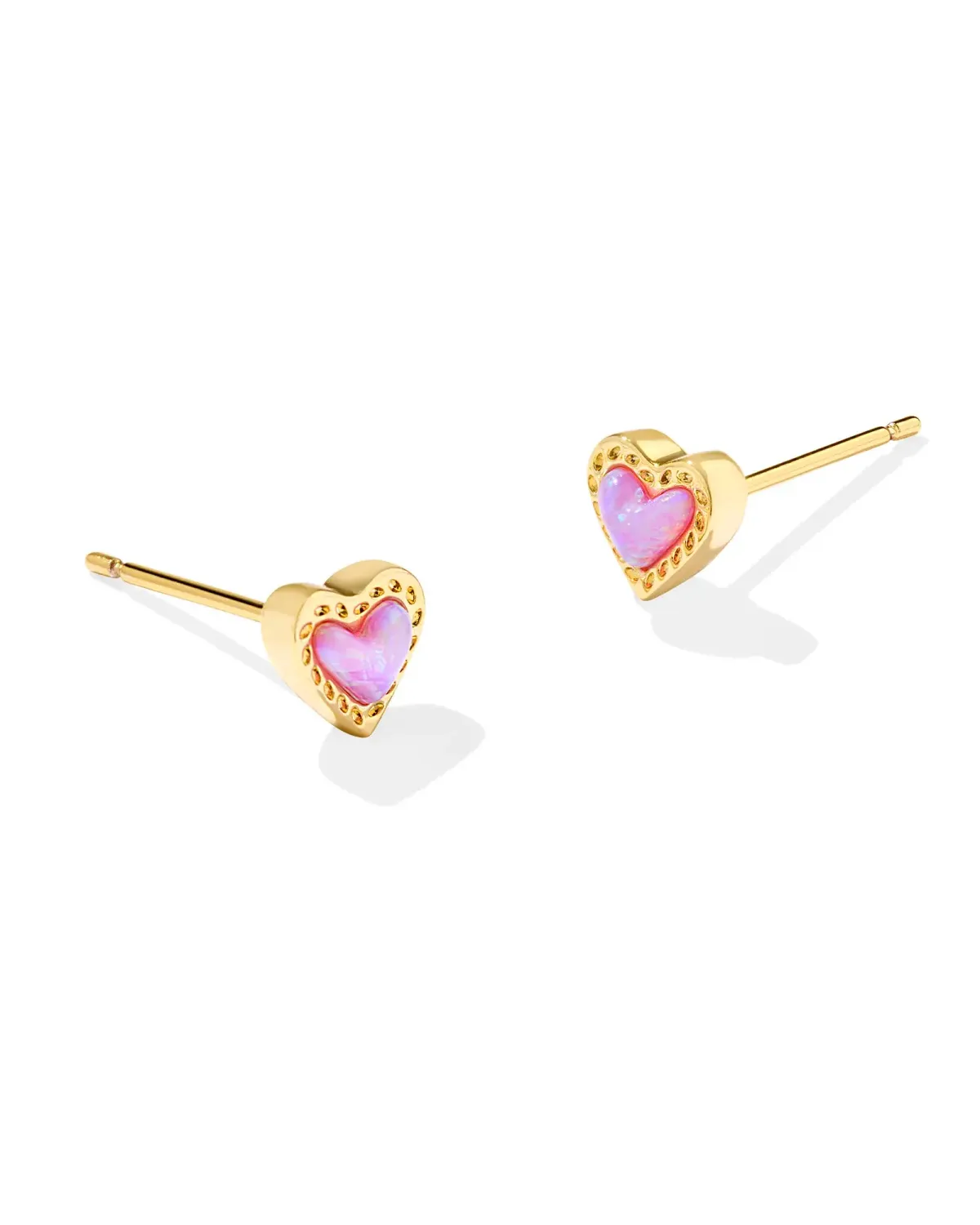 Mini Ari Heart Stud Earrings Gold Bubblegum Pink Opal