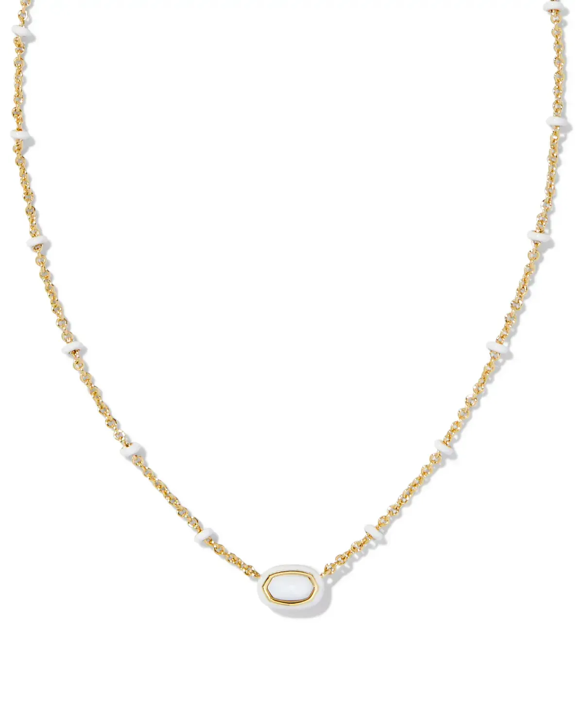 Mini Elisa Gold Enamel Frame Short Pendant Necklace in White MOP