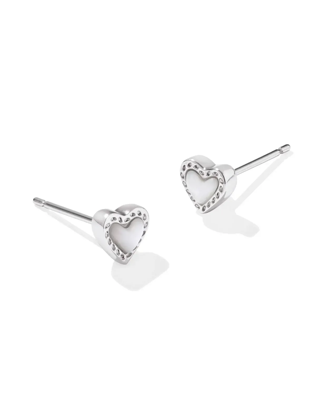 Mini Ari Heart Stud Earrings Rhodium Ivory MOP