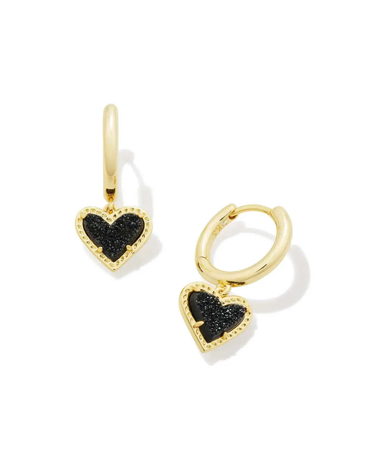 Ari Heart Huggie Earring Gold Black Drusy