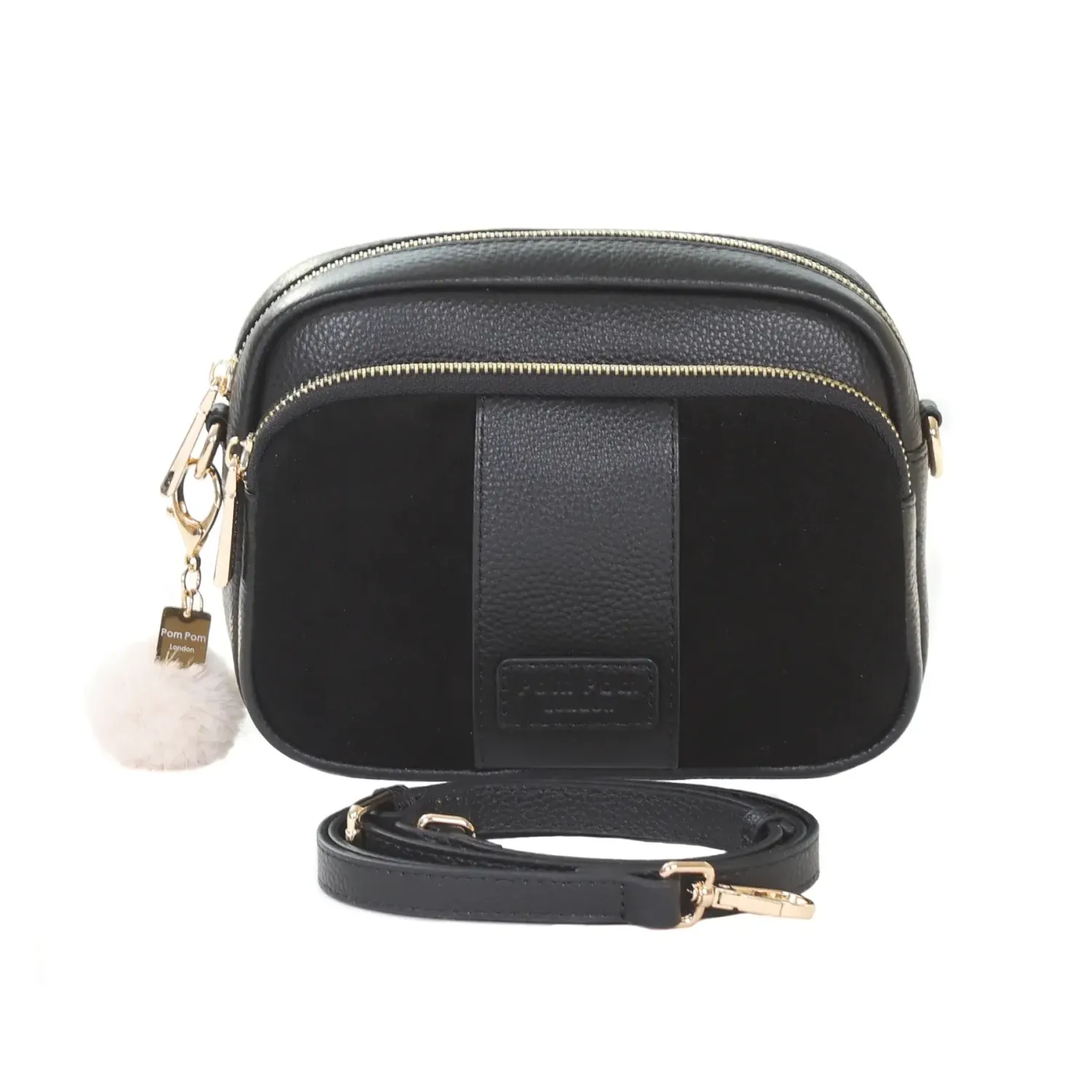 Pom Pom London Mayfair Suede &amp; Leather Bag Black